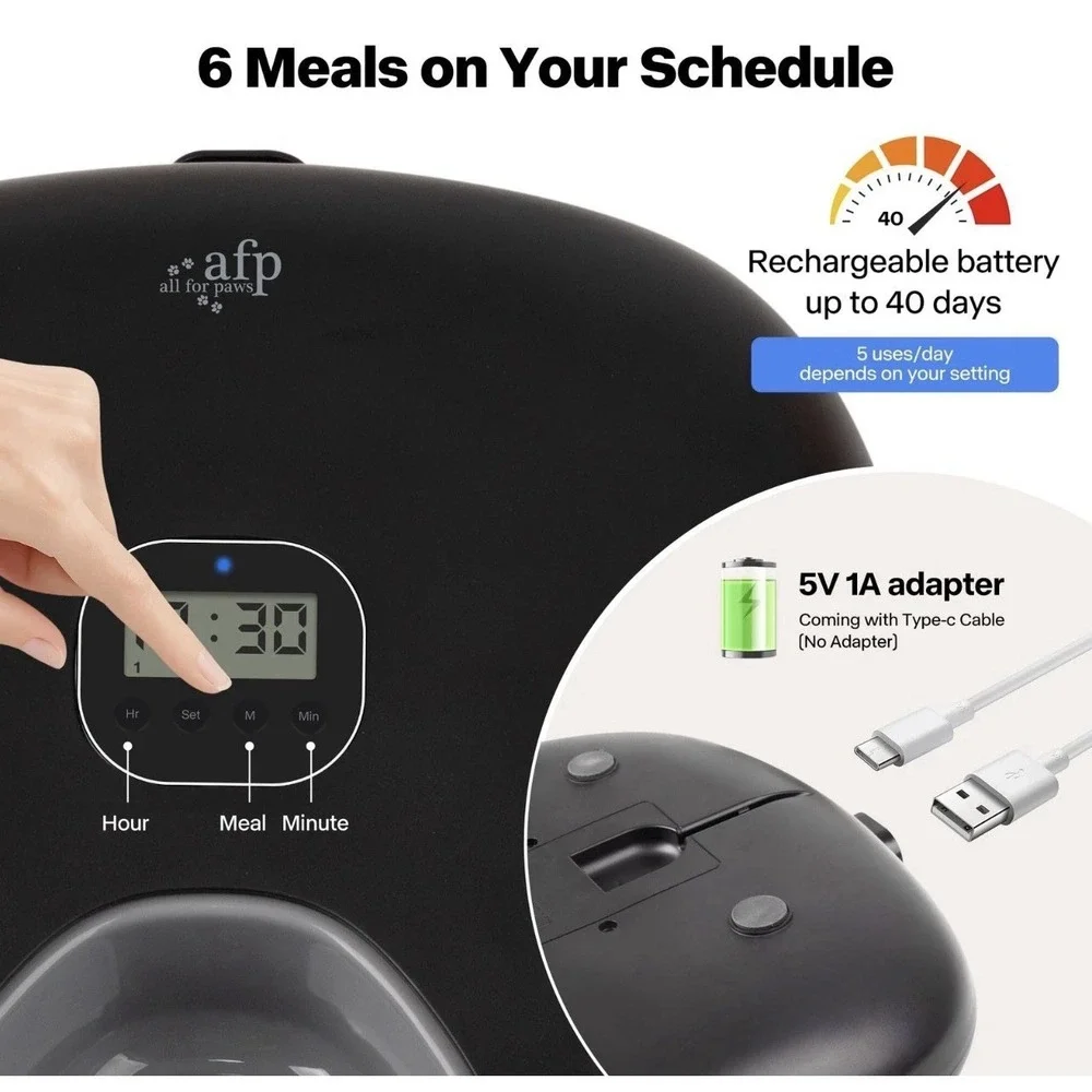 Sharper Image Smart 6 Meal Rechargeable Auto NovaFeeder Timer Pet Food Dispenser